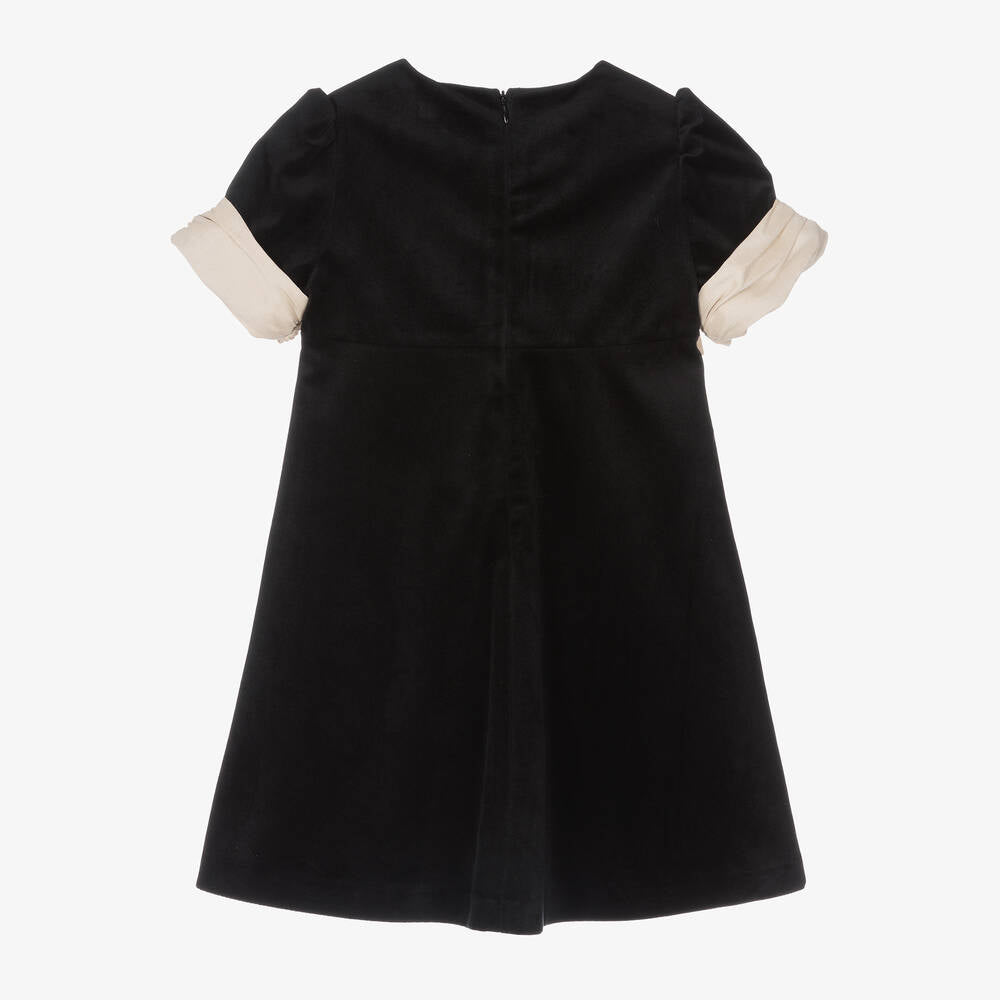 Patachou Girls Black Occasion Dress With Velvet Bow From Back