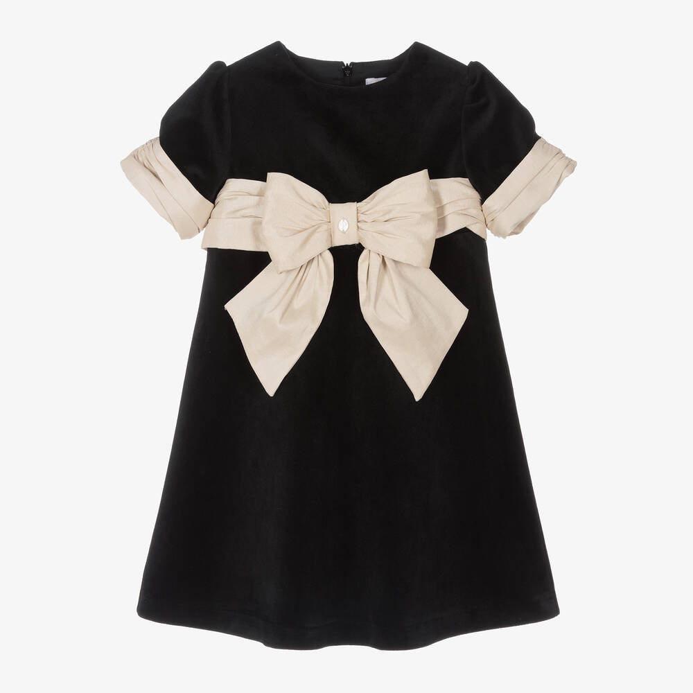 Patachou Girls Black Occasion Dress With Velvet Bow