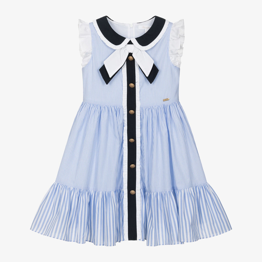 Patachou Girls Blue & White Striped Layer Dress