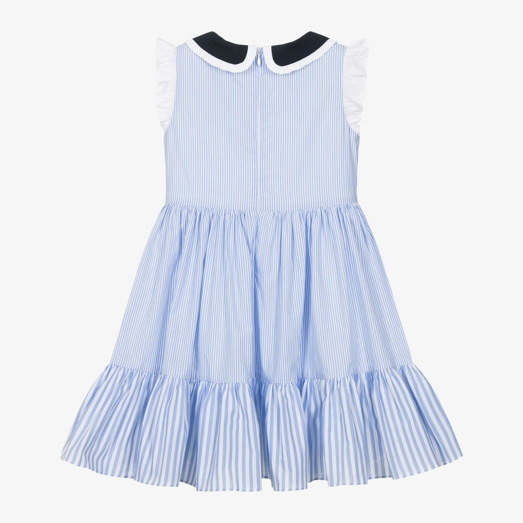 Patachou Girls Blue Stripe Dress From Back 