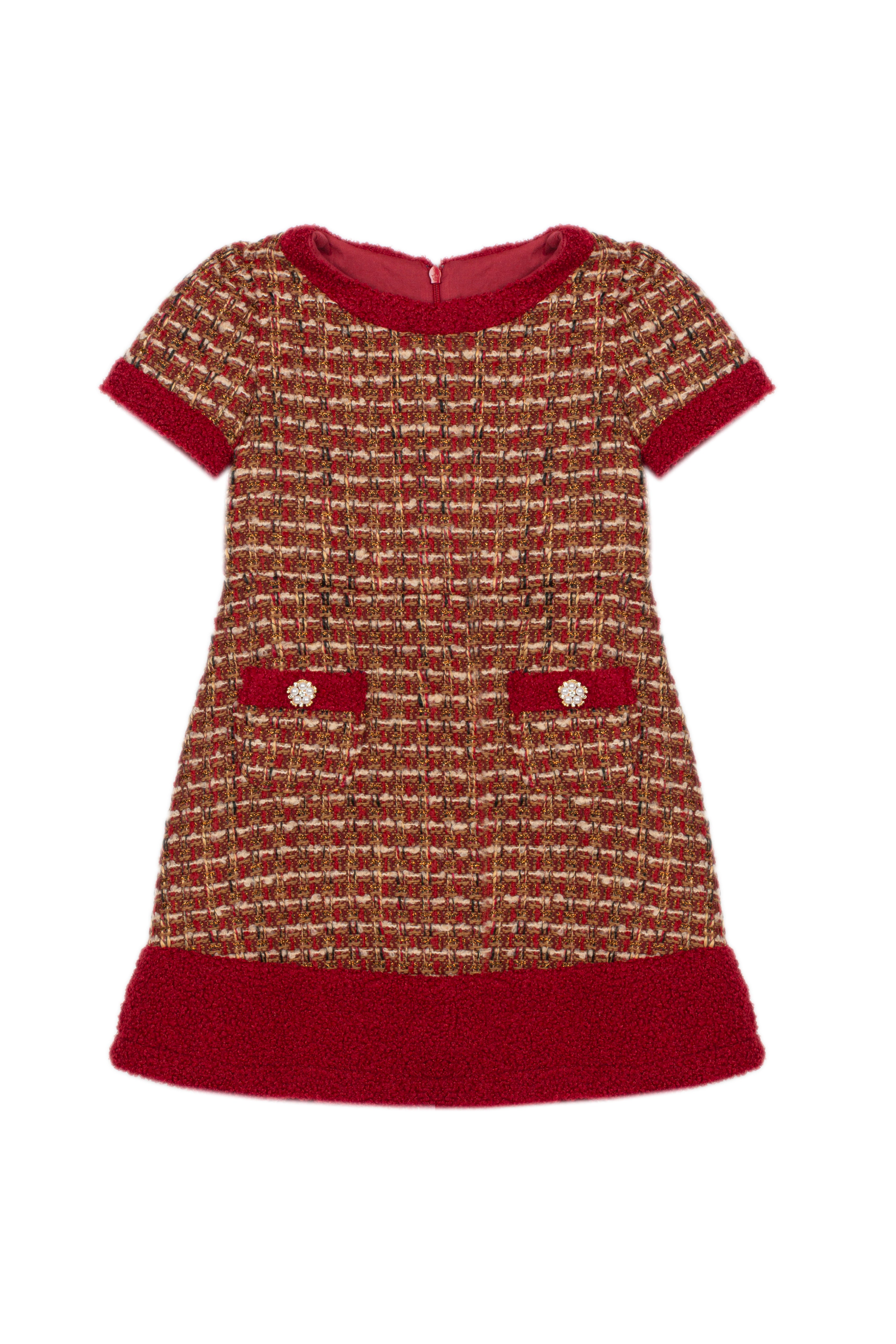    Patachou girls burgundy tweed Christmas party dress front view