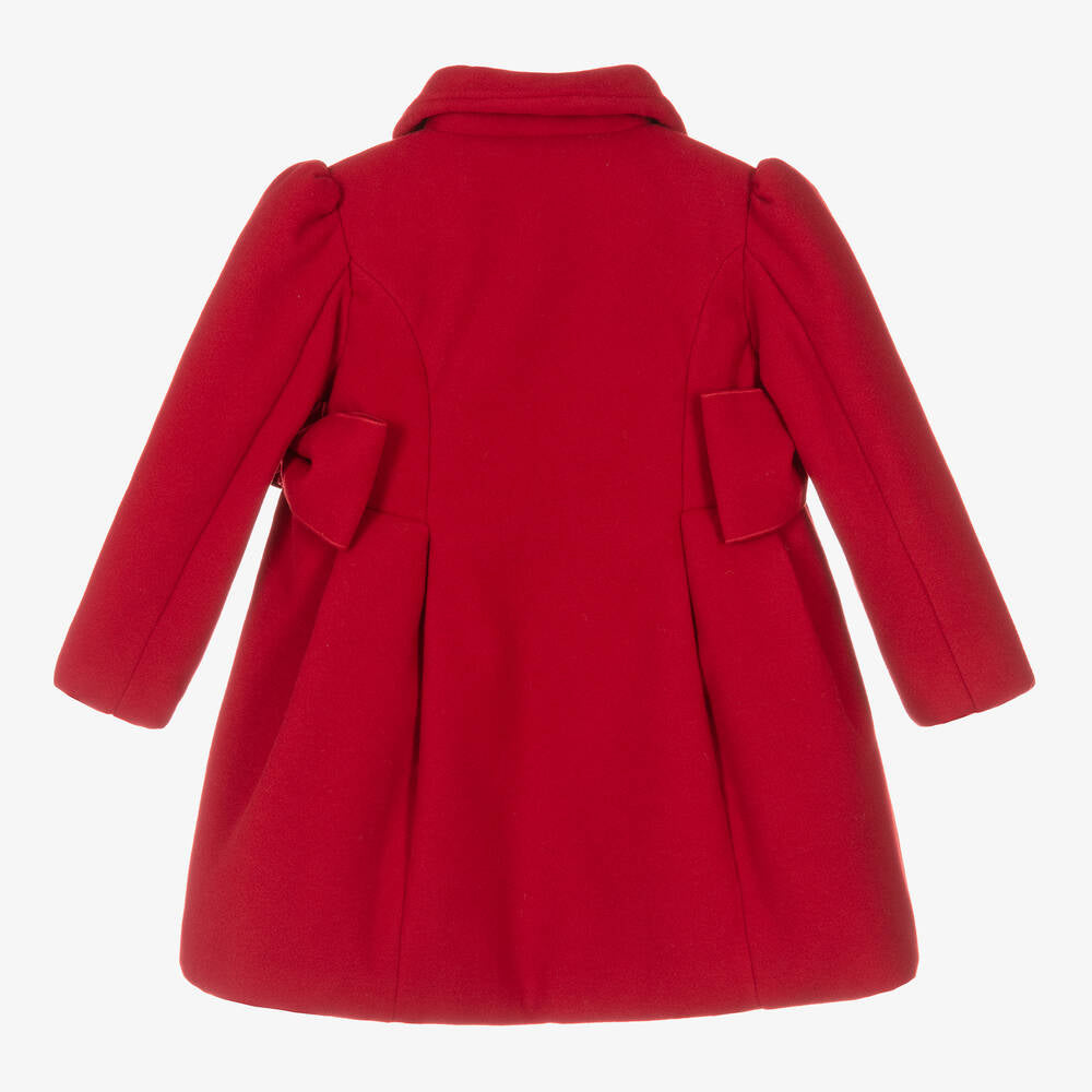 Patachou Girls Classic Red Coat With Bow Detail From Back