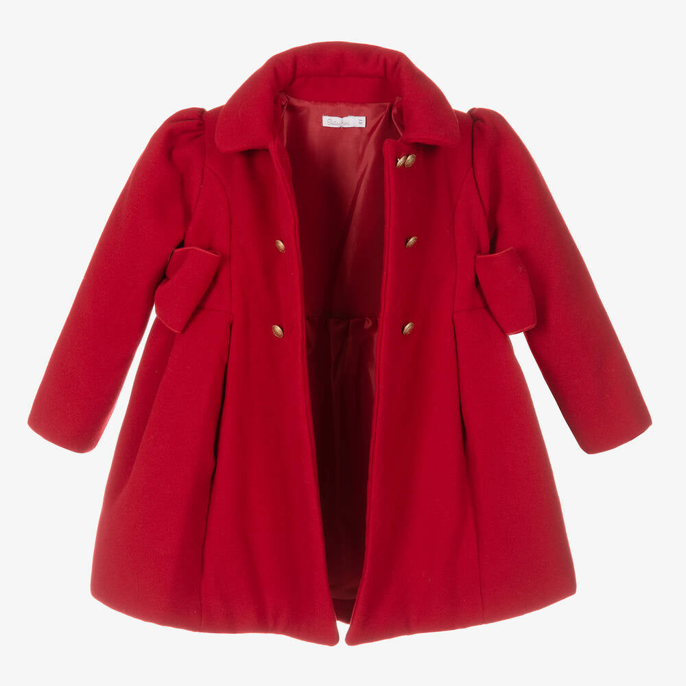 Patachou Girls Classic Red Occasion Coat With Bows