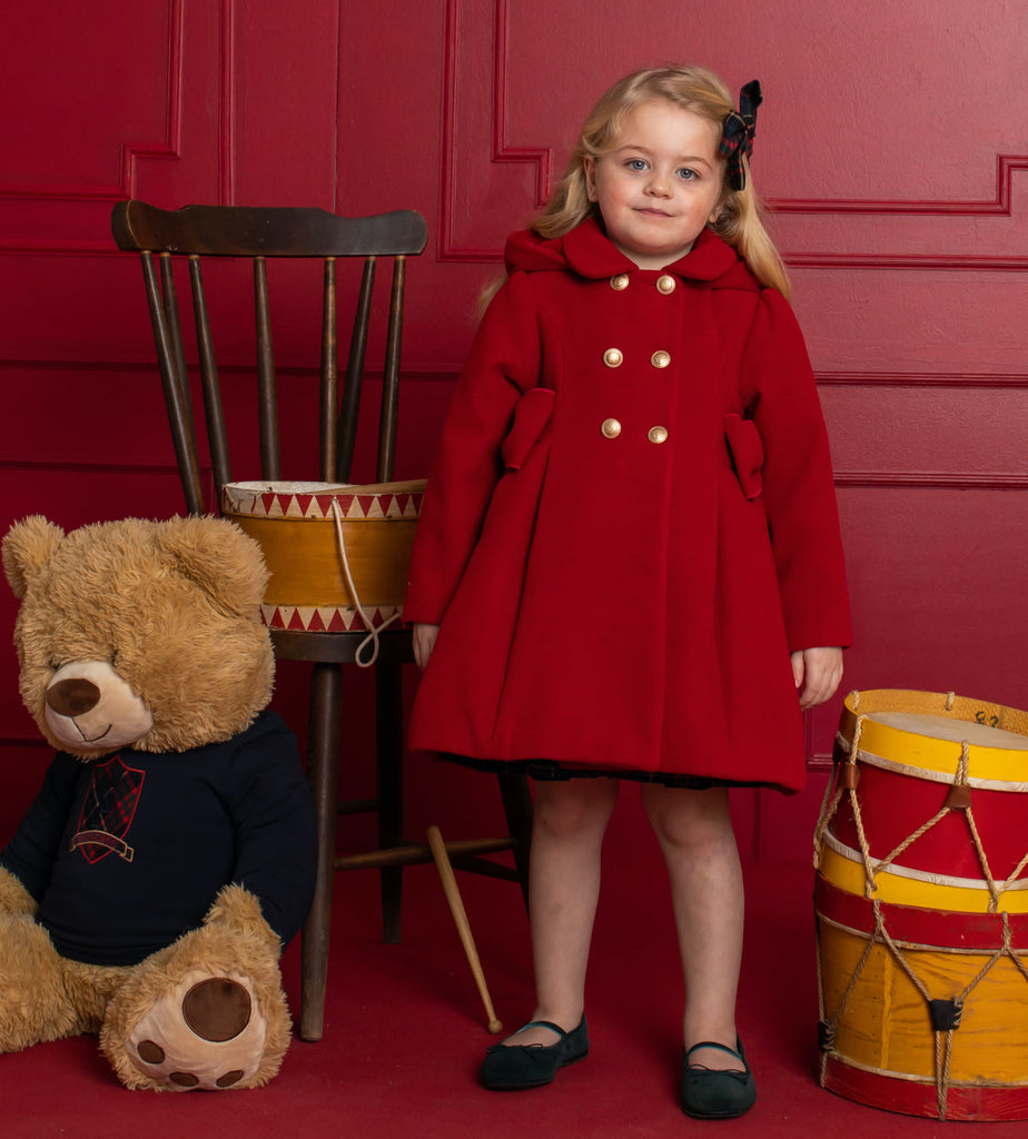 Patachou Girls Classic Red Coat With Bow Detail