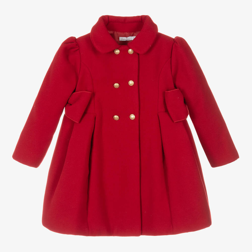 Patachou Girls Classic Christmas Red Coat With Bow Detail