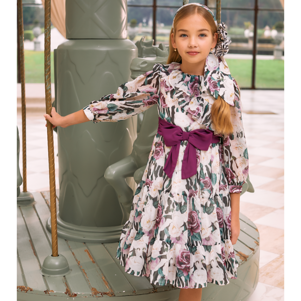 Patachou Girls Floral Zebra Print Party Dress