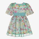 Patachou Girls Green Floral Chiffon Dress From The Back