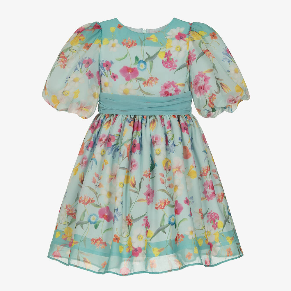 Patachou Girls Green Floral Chiffon Party Dress