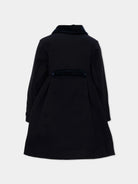Patachou girls navy wool coat back view with buttoned waist tab
