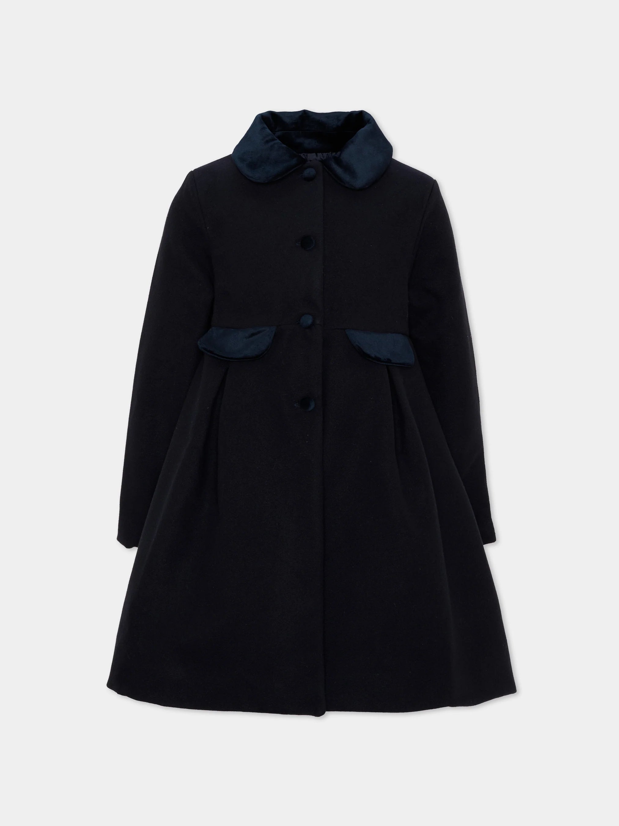 Patachou baby and girls Marine navy wool dress coat front view