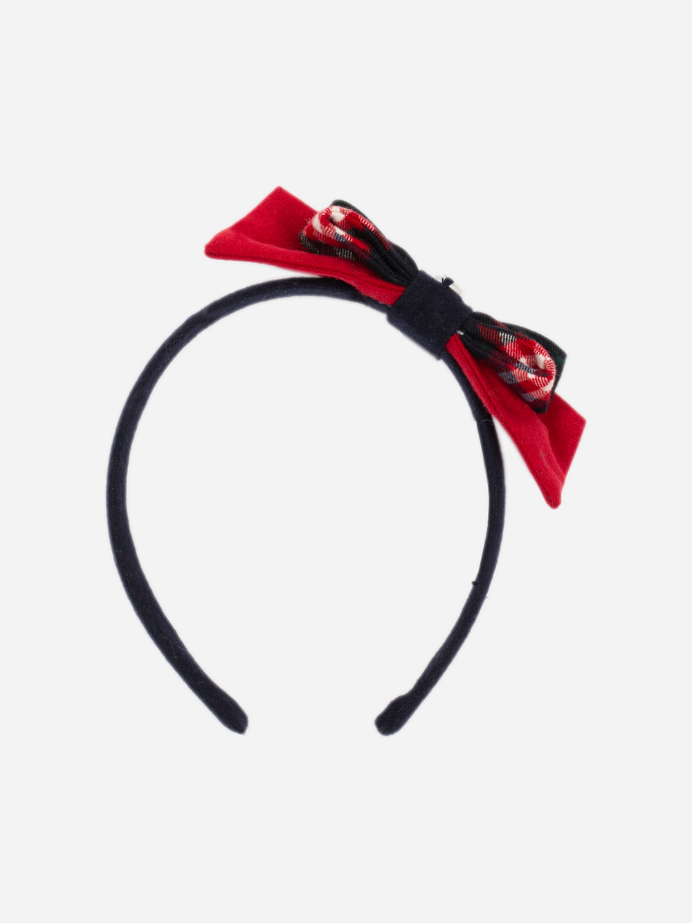 Patachou girls navy and red tartan bow hairband side view
