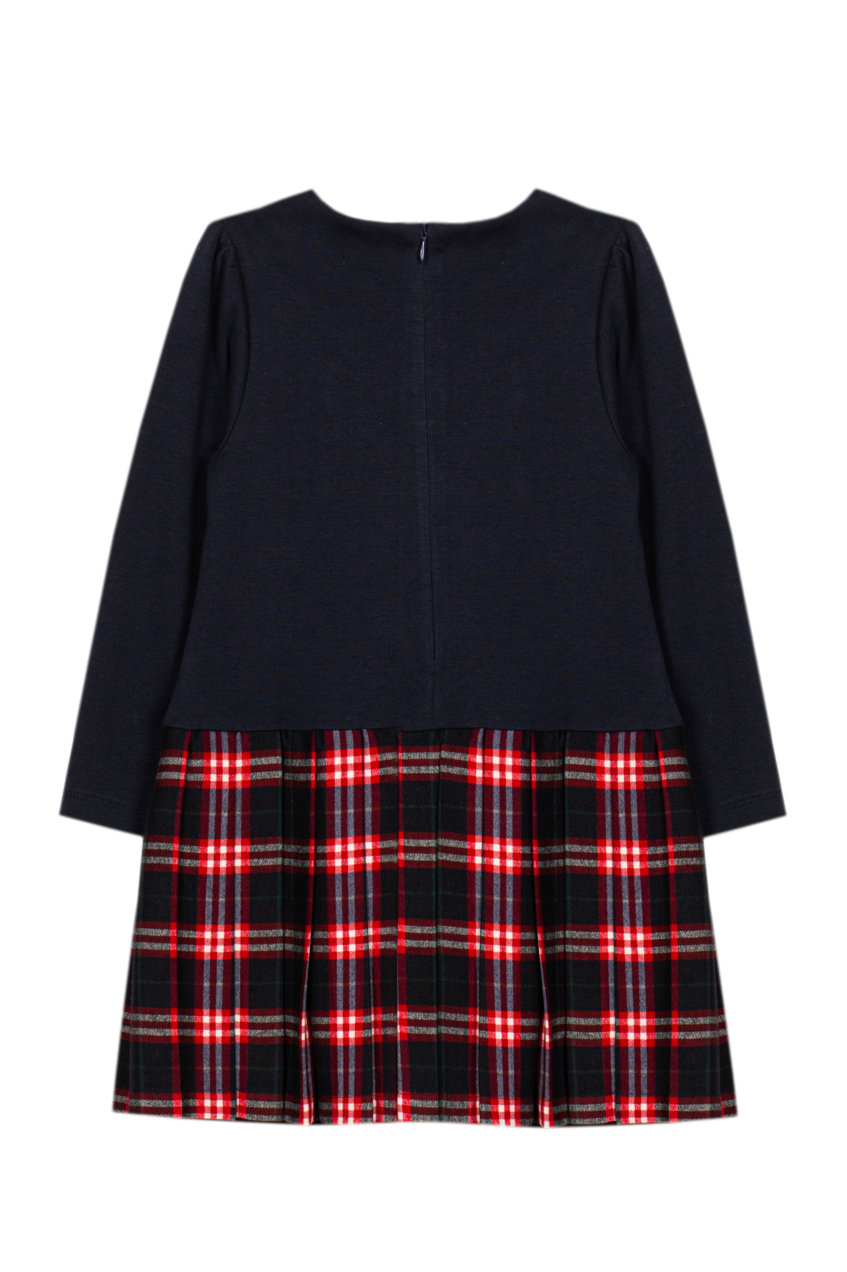 Patachou girls navy and red tartan pleated Christmas dress back view