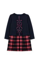 Patachou girls navy tartan Christmas party dress with bow details front view