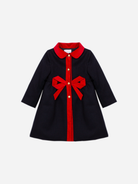 Patachou girls navy and red winter coat with statement bow front view