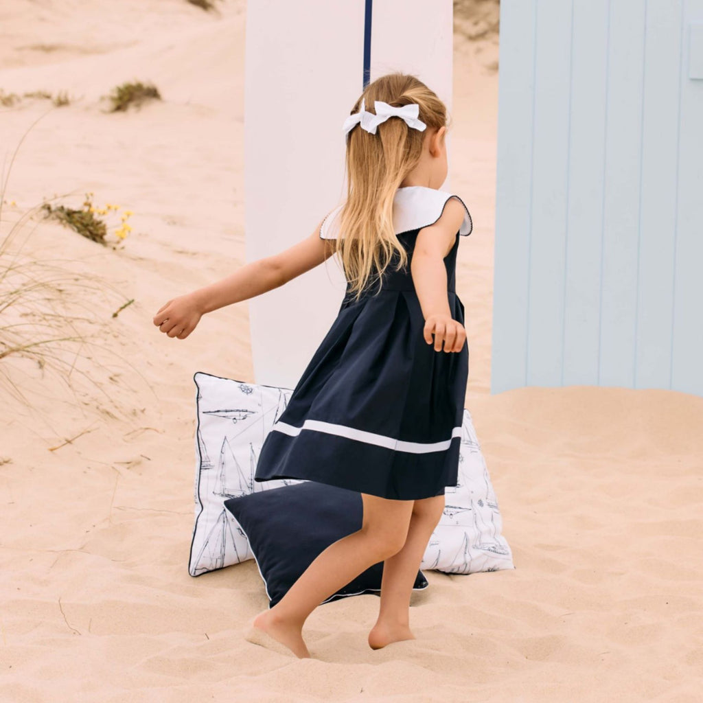 Patachou Girls Navy Cotton Sailor Dress From The Back 