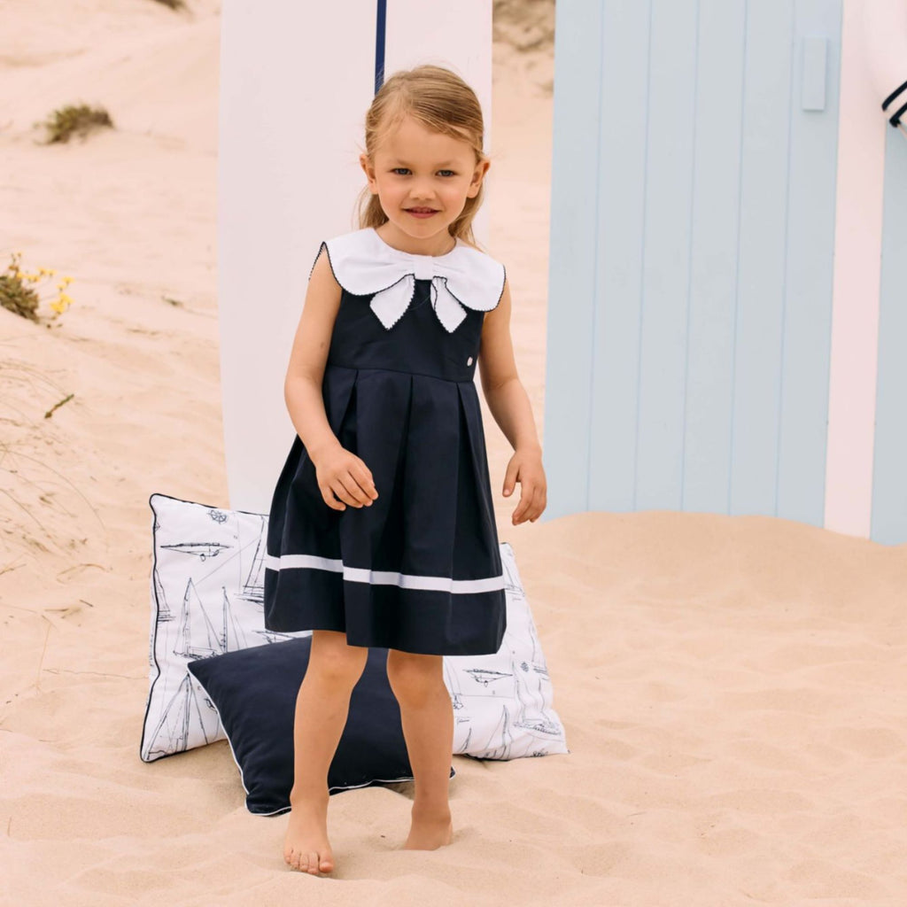 Patachou Girls Navy Cotton A Line Sailor Dress