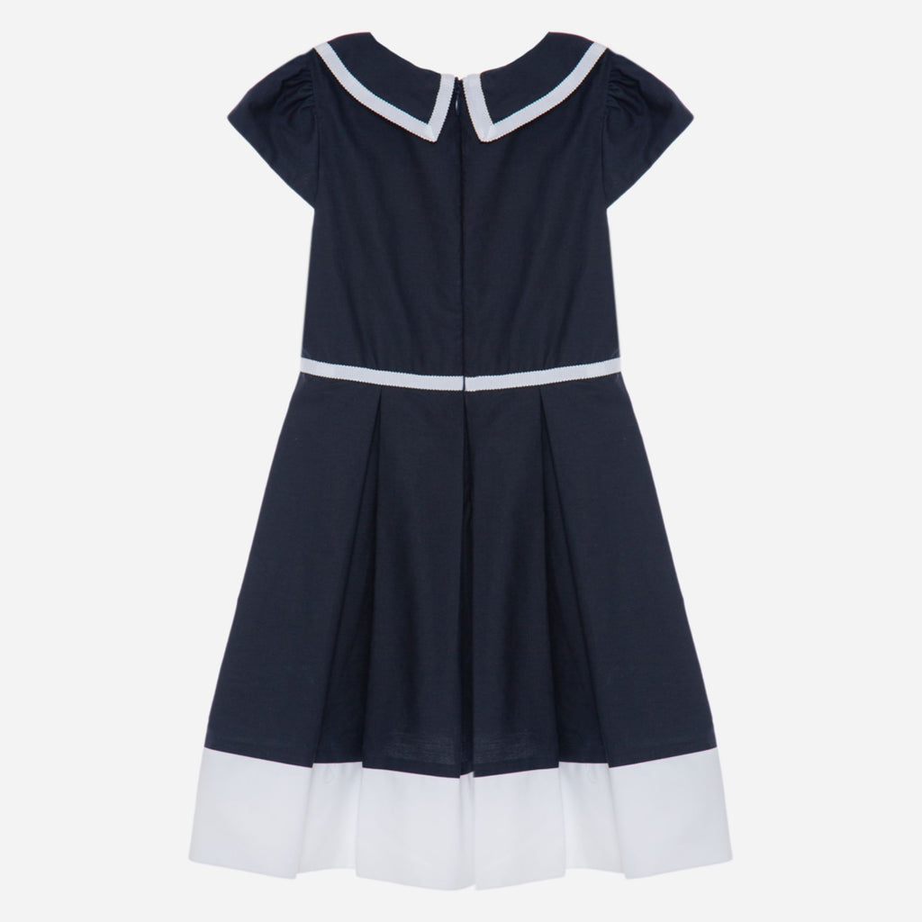 Patachou Girls Navy Poplin Dress From The Back