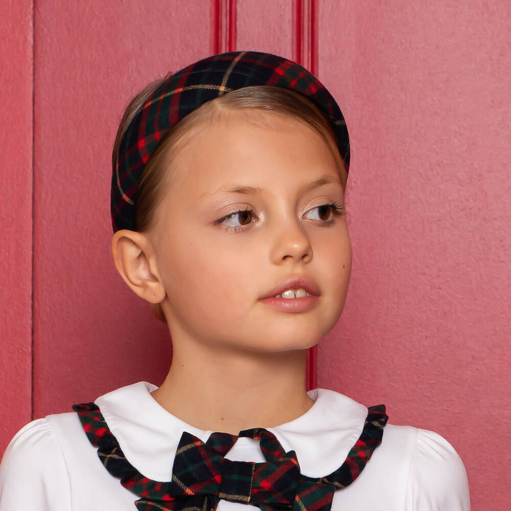 Patachou Navy & Red Tartan Hairband For Girls