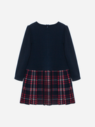 Patachou Girls Navy & Tartan Dress With Bow Details  From The Back