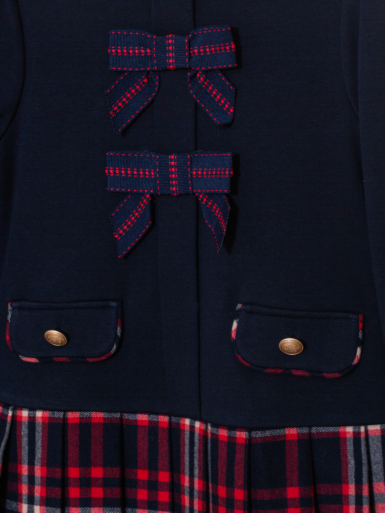 Patachou Girls Navy & Tartan Dress With Bow Details 