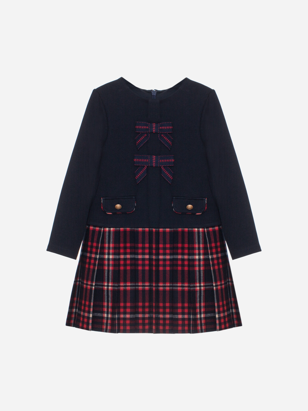 Patachou Girls Navy & Tartan Dress With Bow Details 