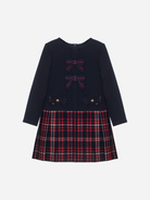 Patachou Girls Navy & Tartan Dress With Bow Details 
