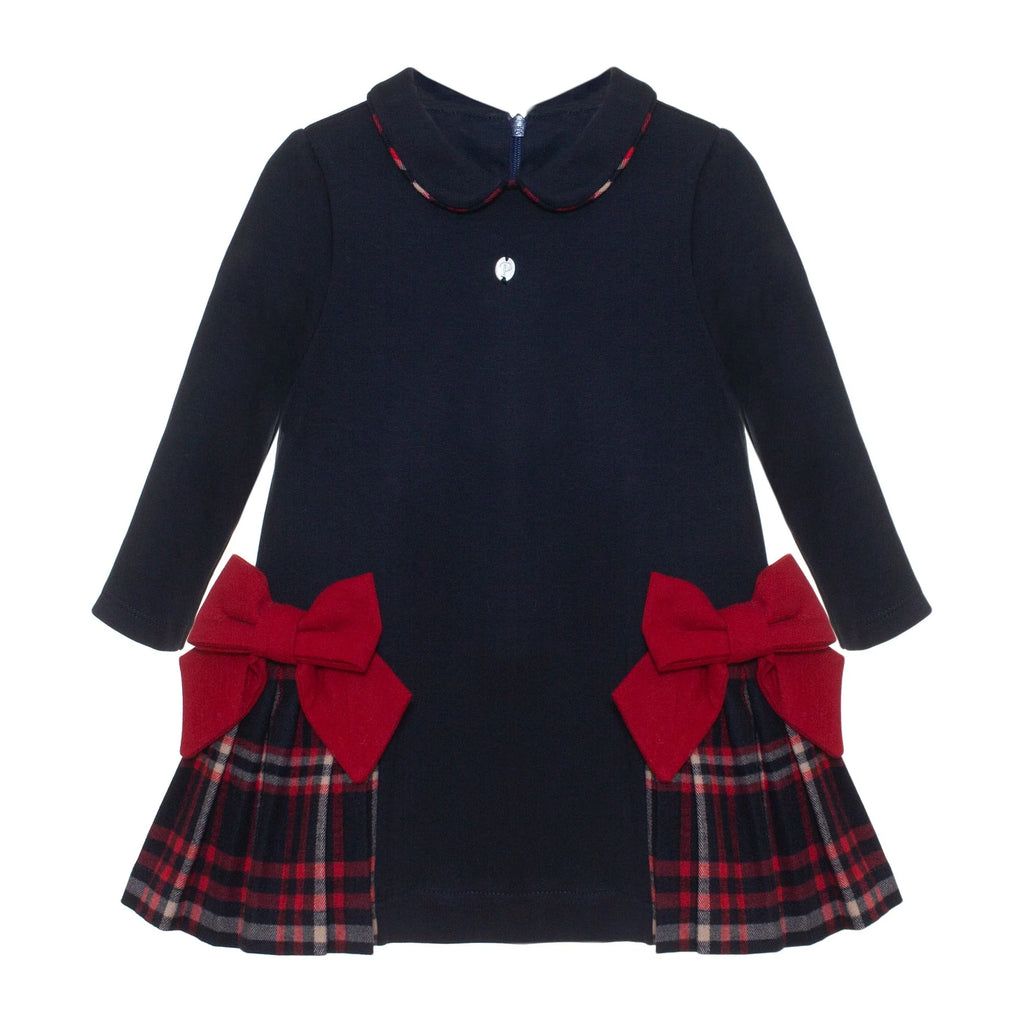 Patachou Girls Navy Long Sleeve Tartan Kilt Dress