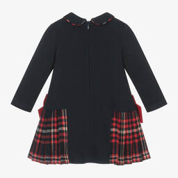 Patachou Girls Navy Long Sleeve Tartan Kilt Dress From Back