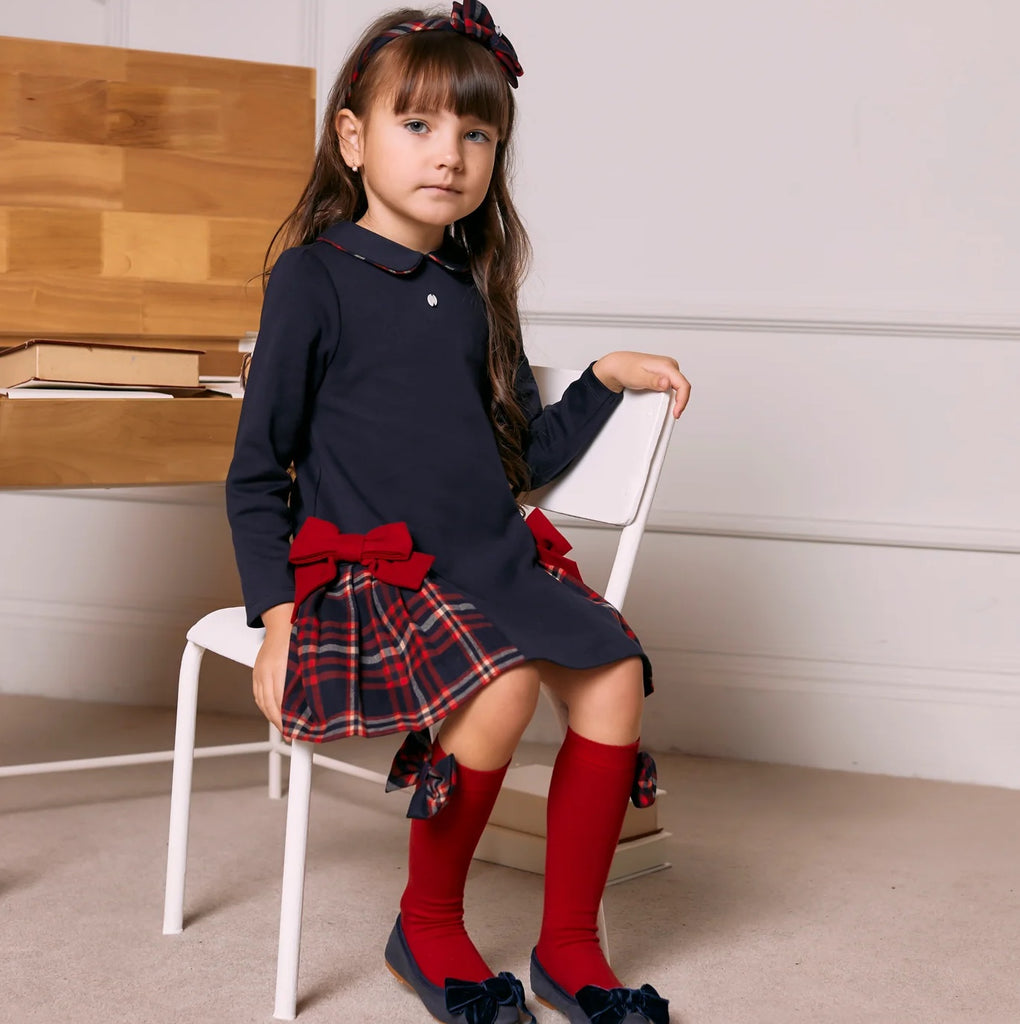 Patachou Girls Navy Long Sleeve Tartan Occasion Dress