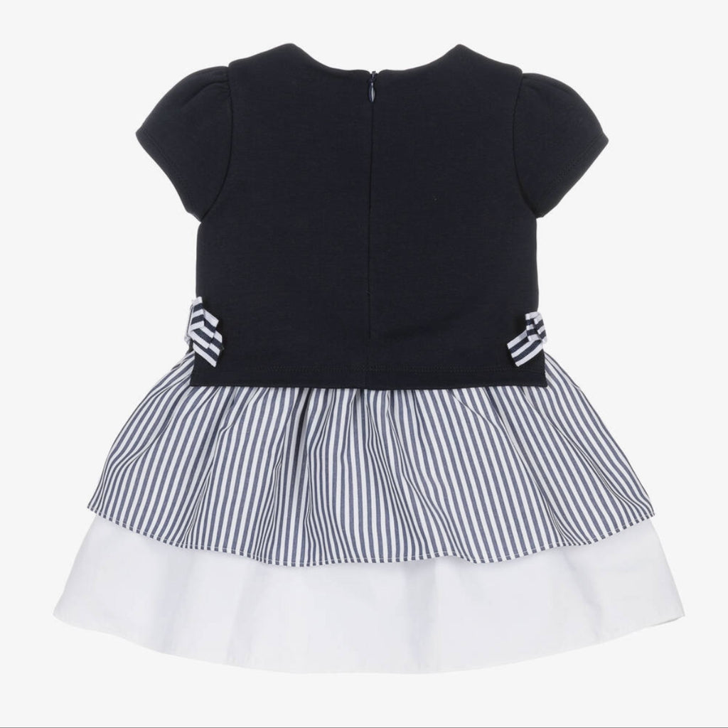 Patachou Girls Navy & White Cotton Dress From The Back