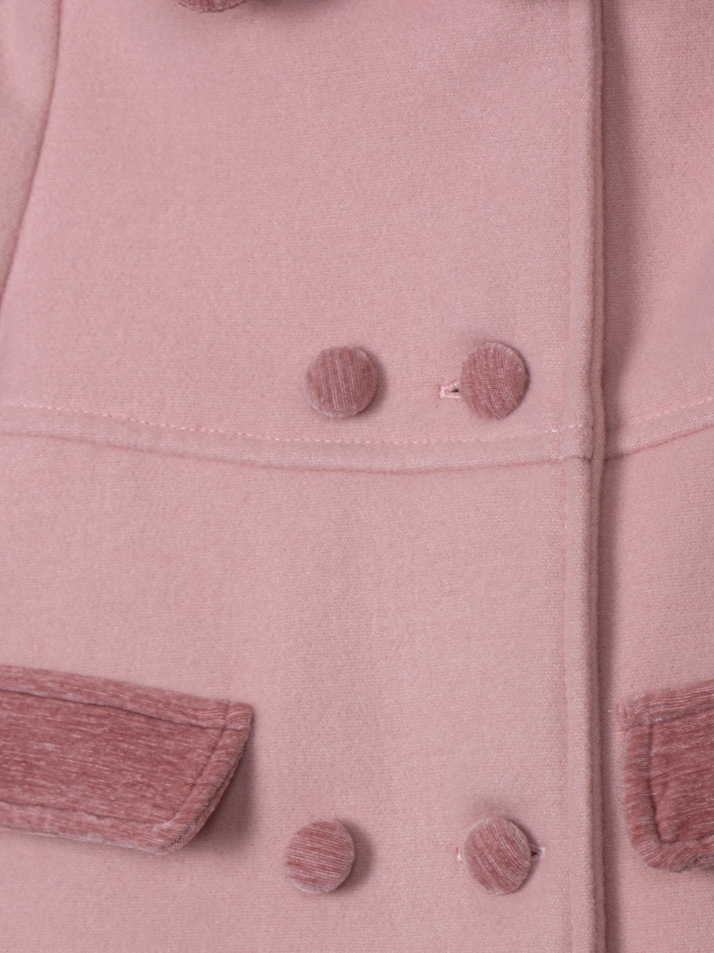 Close-up of Patachou pale pink coat covered buttons and contrast pocket detail
