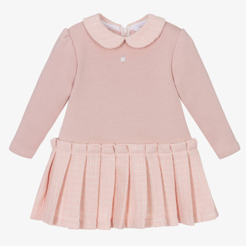 Patachou Cute Pink Pleated Jersey Dress For Girls