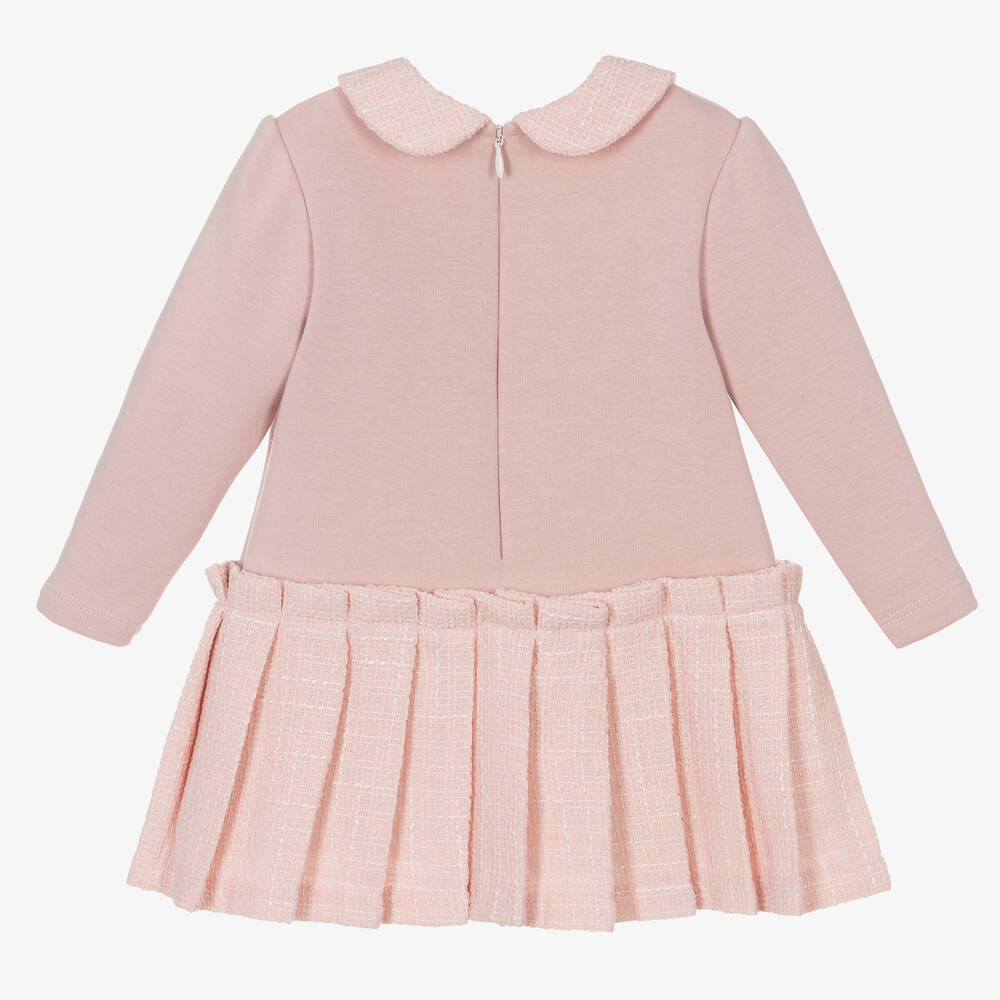 Patachou Girls Pink Pleated Jersey Dress From The Back