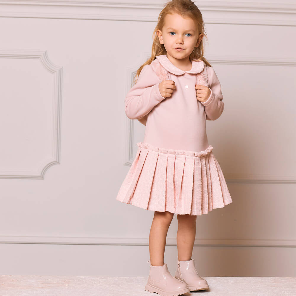 Patachou Girls Pink Pleated Jersey Dress