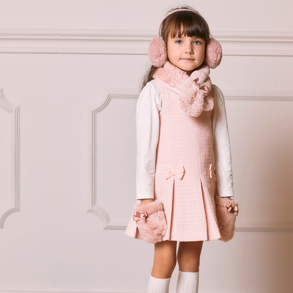 Patachou Girls Pink Tweed Pinafore & Top Set