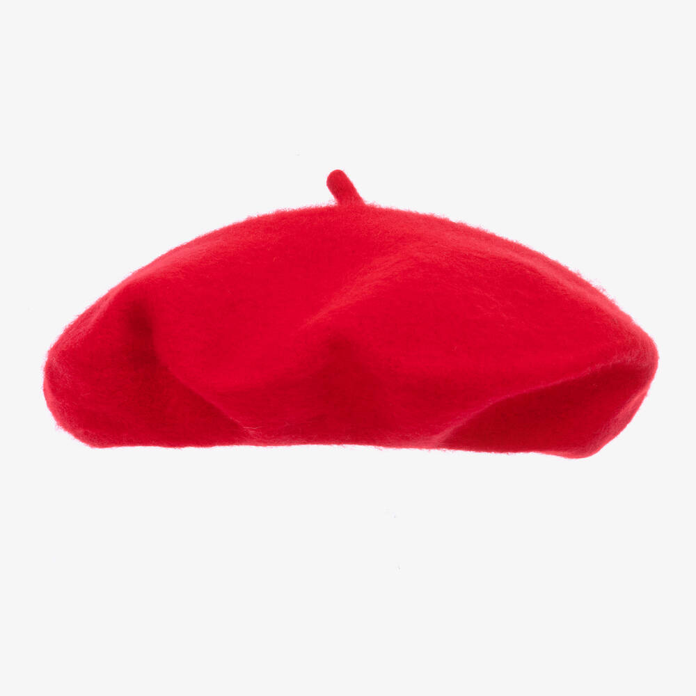 Patachou Girls Red Beret Hat With Tartan Bow From The Back