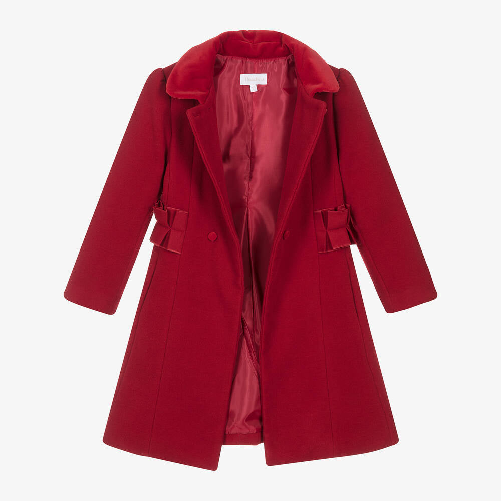 Patachou Girls Red Felt Dress Coat