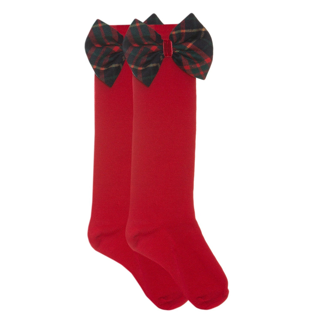 Patachou Girls Red Knee Socks with Tartan Bow