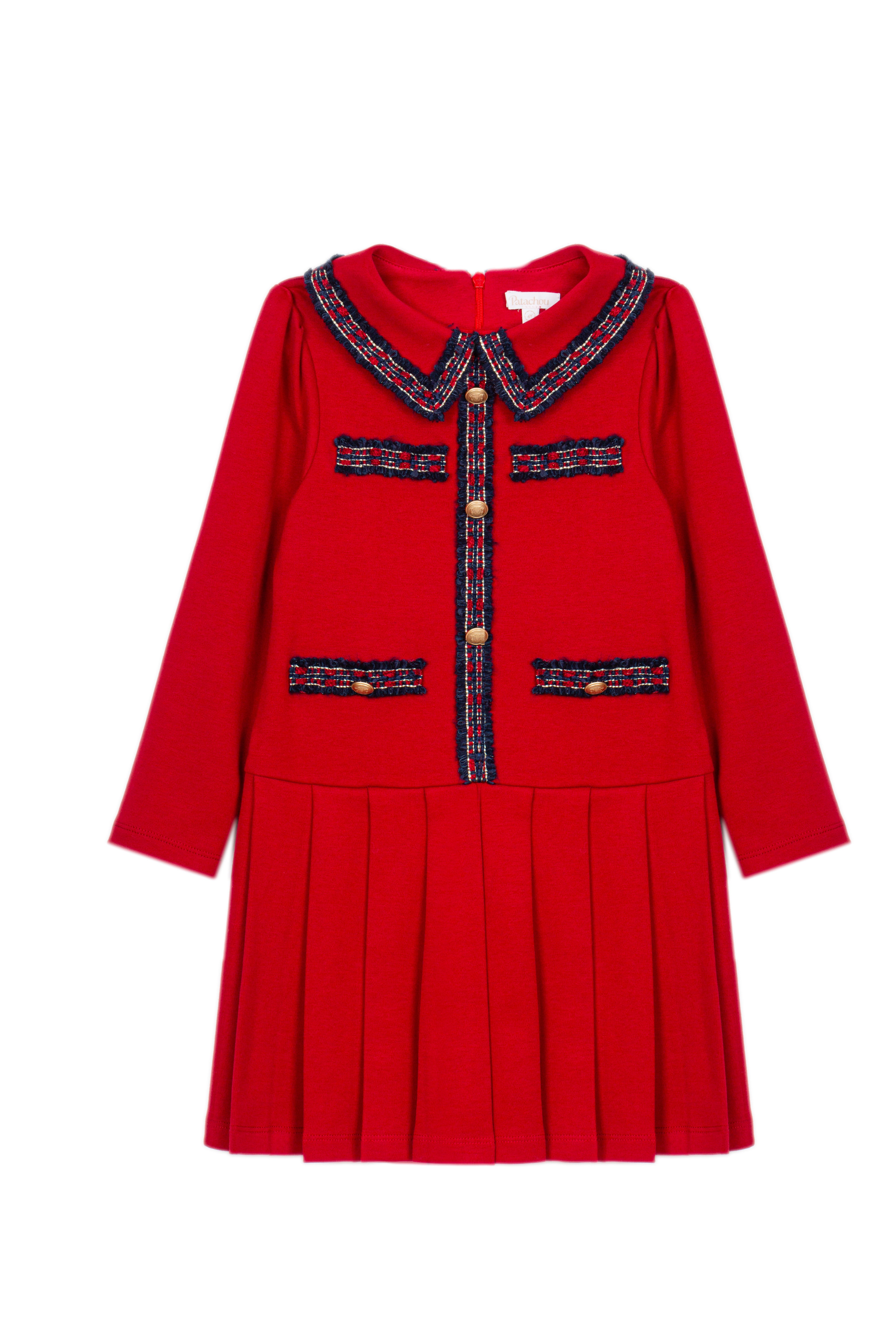 Patachou girls red knit pleated Christmas party dress front view