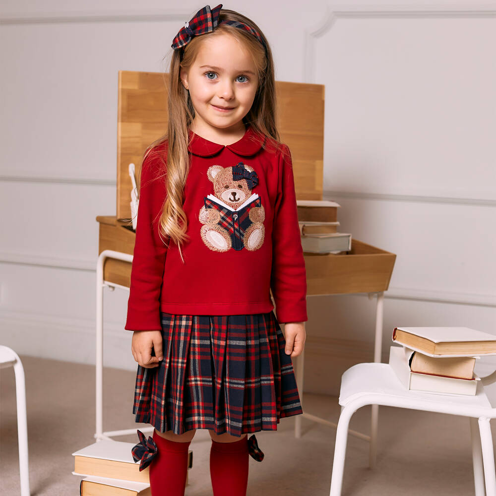 Patachou Cute Red Teddy Motif Dress For Girls