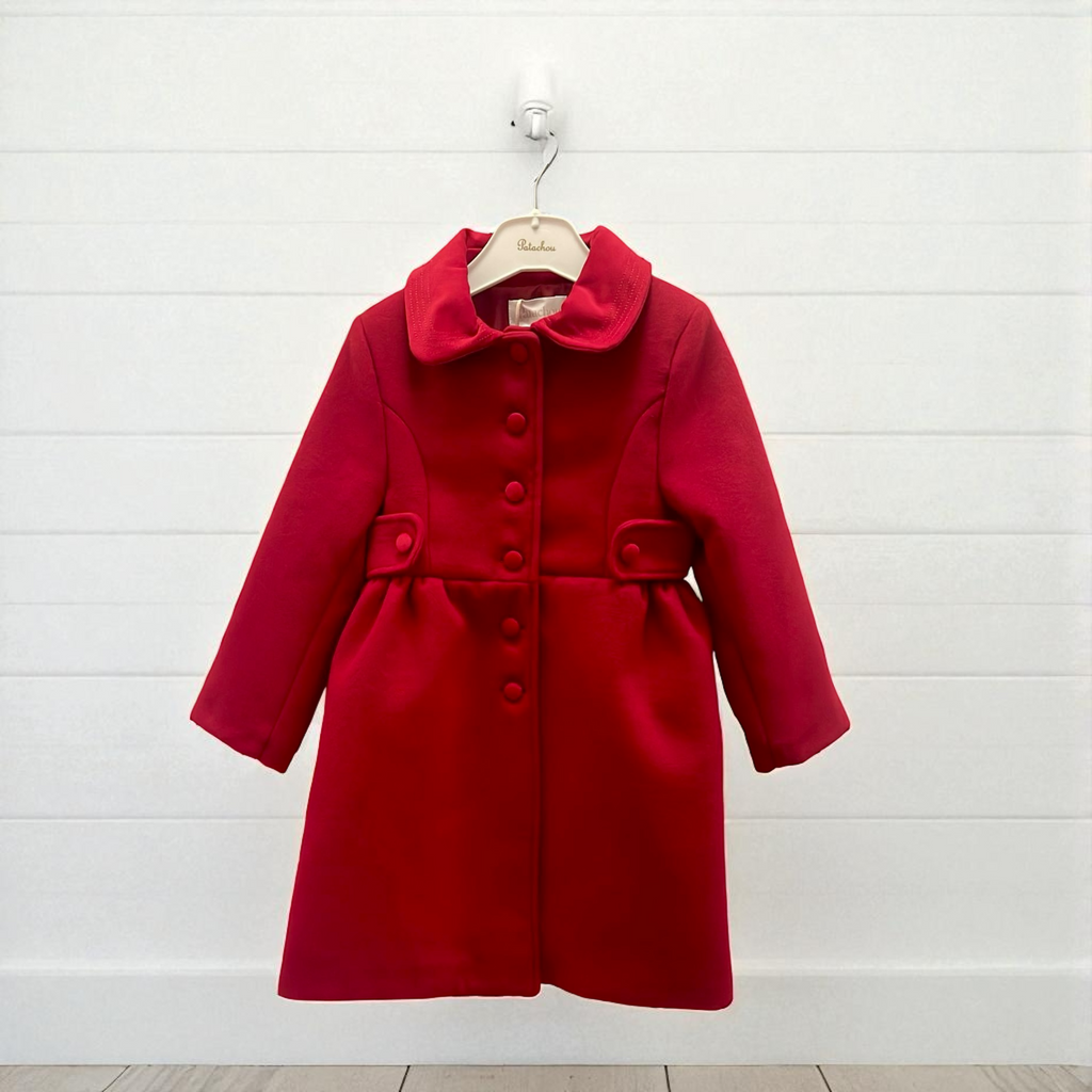 Patachou girls traditional red winter coat with button front and soft collar
