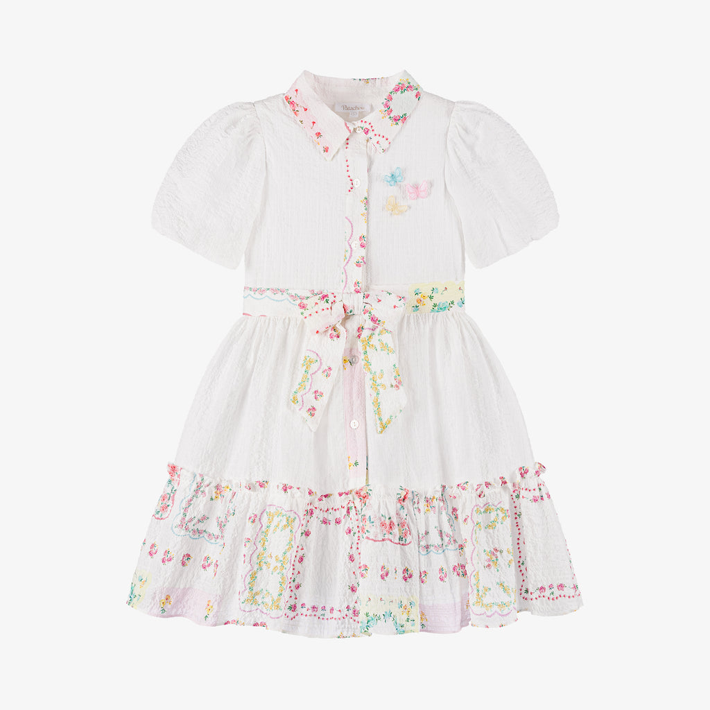 Patachou Girls White Floral Dress With Belted Waist