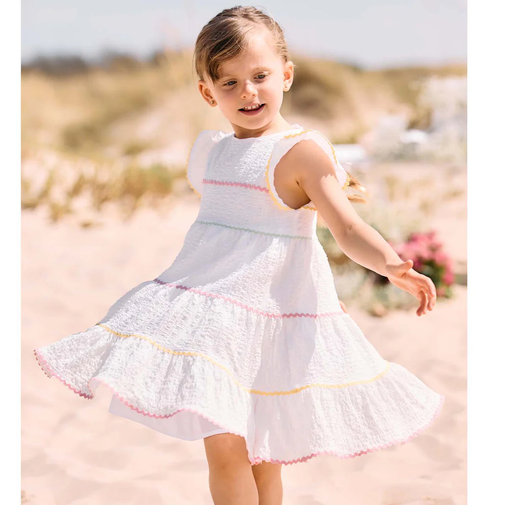 Patachou White Ruffle Layer Dress For Girls