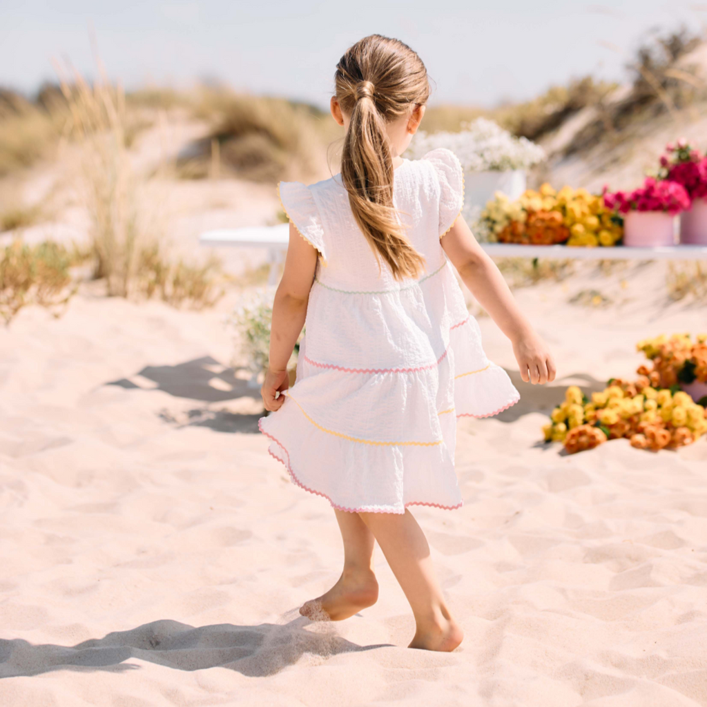 Patachou Girls White Ruffle Summer Dress From The Back