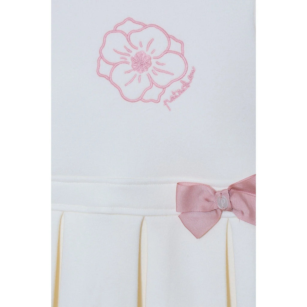 Patachou Ivory Jersey Dress With Pink Bow for Girls 