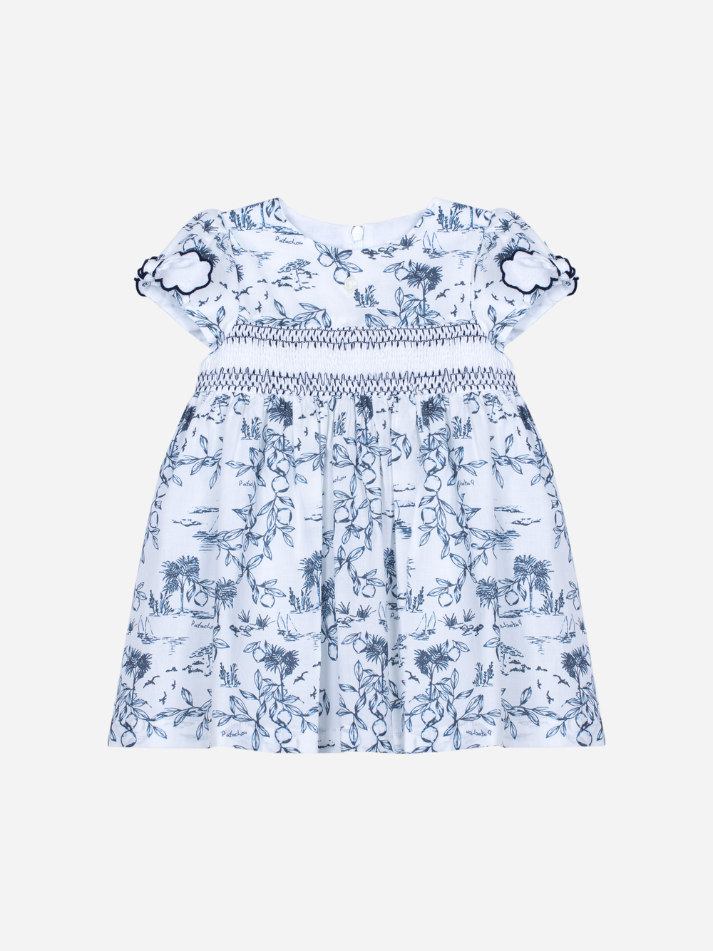 Patachou girls navy and white floral poplin dress front view