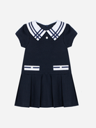 Patachou girls navy dress with white contrast collar front view