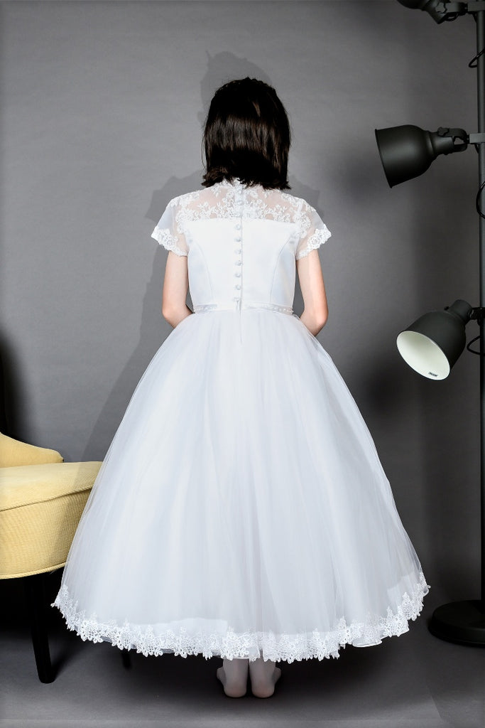 Poinsettia “Cilla” White Communion Dress From The Back