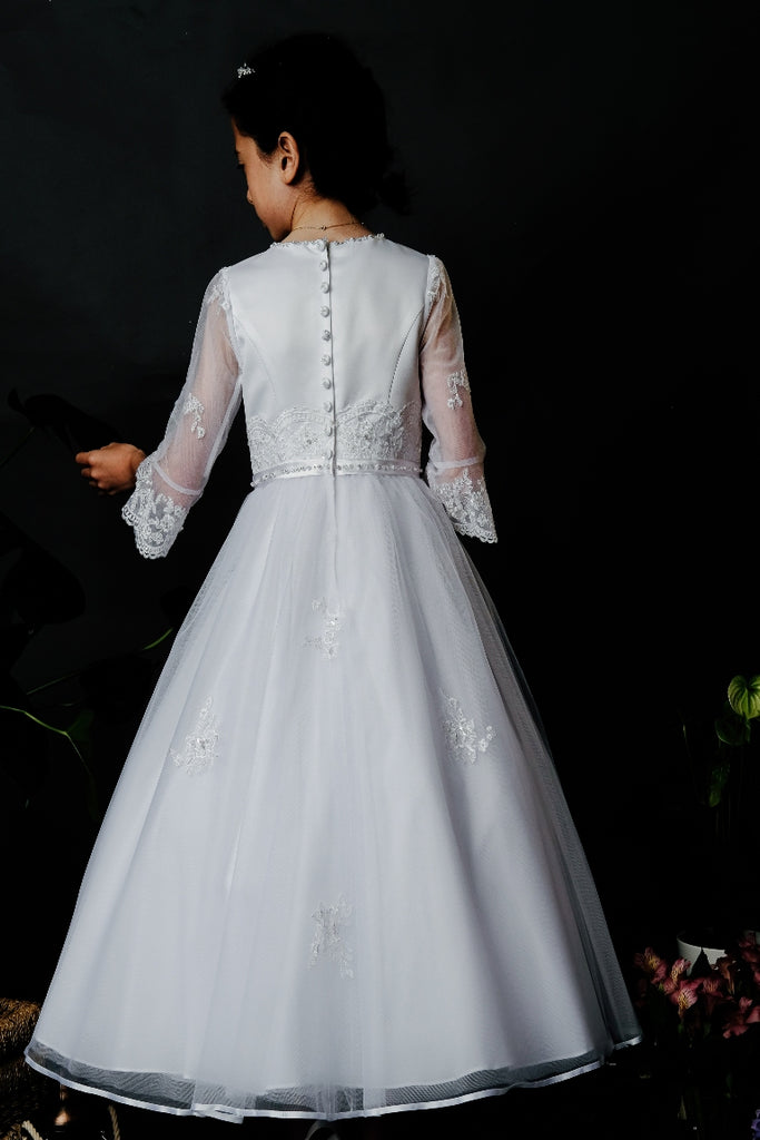 Poinsettia ‘Mila’ White Communion Dress From The Back