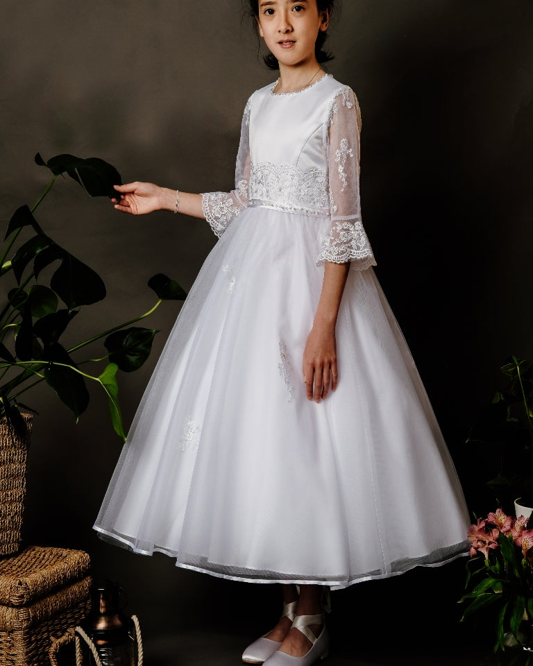 boho communion dresses ireland Full Length Sage Green Tulle Sleeveless Lace Top Scalloped | Etsy